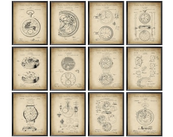 12 Watch Patent Art Pocket Watch Poster Stopwatch Blueprint Clock Patent Vintage Inventions Coach Gift Swimmer Gift Runner Gift Mechanic Art