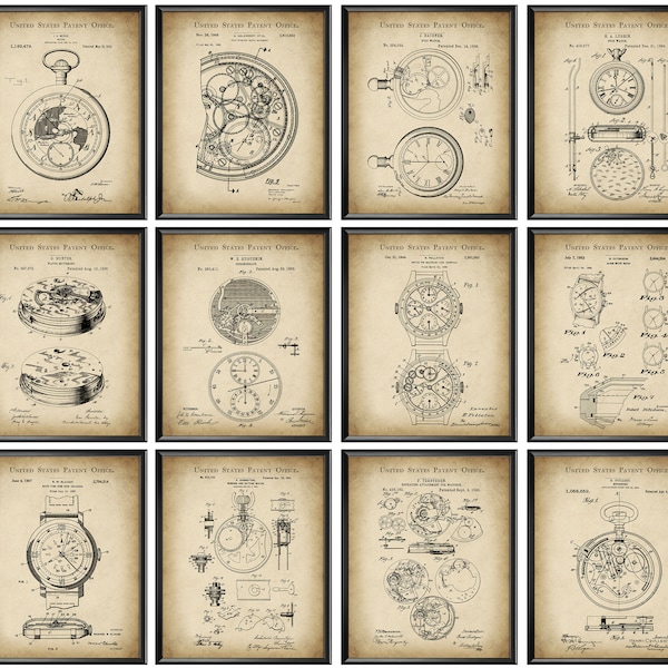 12 Watch Patent Art Pocket Watch Poster Stopwatch Blueprint Clock Patent Vintage Inventions Coach Gift Swimmer Gift Runner Gift Mechanic Art