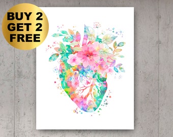 Watercolor Heart Anatomy Poster Cardiology Art Medical Print Cardiologist Gift Clinic Decor Heart Surgeon Gift Doctor Gift Med Student Gift