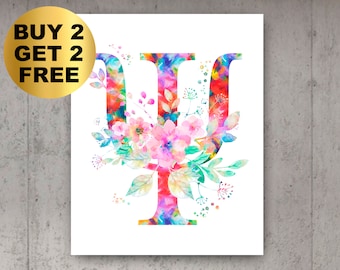 Floral Psychology Symbol Poster PSI Art Psychologist Gift Psychiatrist Gift Clinic Decor Doctor Office Art Medical Symbol Artwork