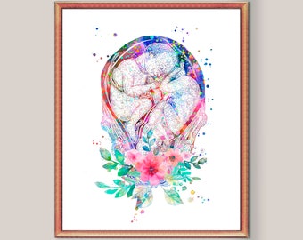 Twins Fetuses in Womb Art Pregnancy Art Anatomy Art Midwife Gift Baby in Womb Fetal Development Obgyn Art Obstetrics Art Physiology Art