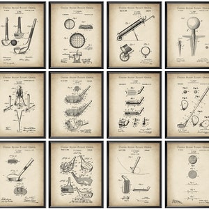 12 Vintage Golf Patent Art Golfer Gift Sport Blueprint Golf Club Patent Golf Bag Carrier Patent Golf Inventions Wall Decor
