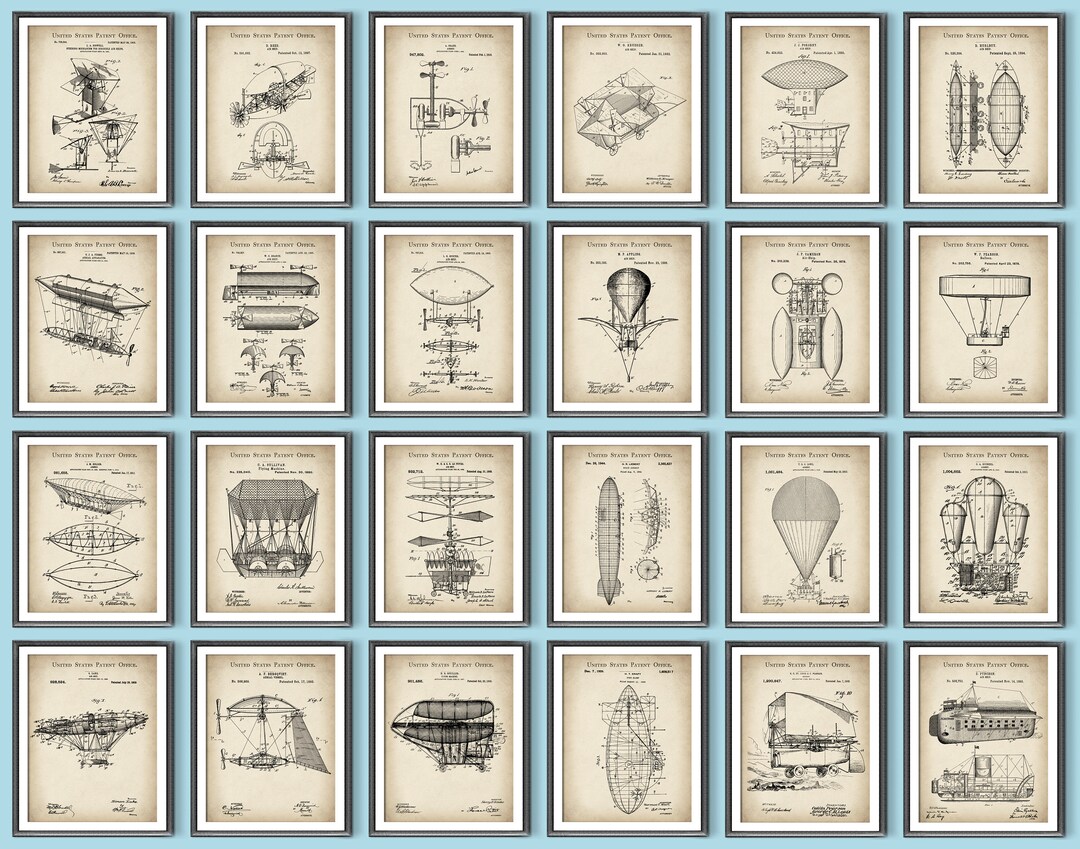 24 Airship Patent Art Vintage Plane Blueprint Flying Machine Patent ...