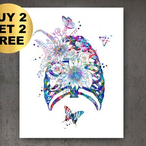 Ribs and Flowers Art Medical Art Rib Cage Skeletal Bones Thorax Poster Chiropractor Gift Surgeon Gift Doctor Gift