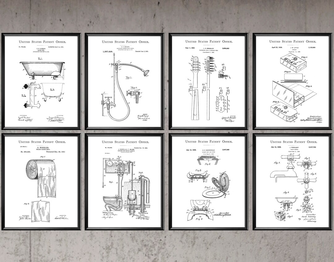 Toilet Patent Poster Set Vintage Patent Prints Water Closet Etsy