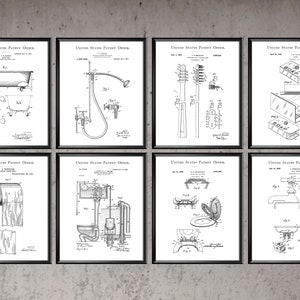 Toilet Patent Poster Set, Vintage Patent Prints, Water Closet Invention, Bathroom Decor, Paper Roll Patent, Bath Patent, Shower Patent Art