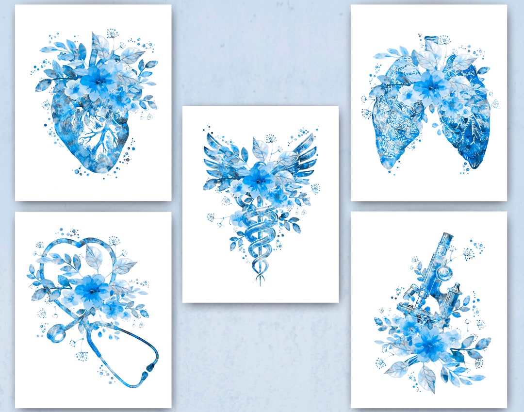 5 Doctor Gift Watercolor Anatomy Art Medical Art Floral Heart Art Lungs ...