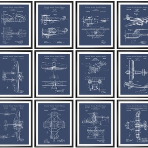 12 Plane Patent Art Aircraft Blueprint Aviation Poster Flying Apparatus Art Airship Art Aviator Gift Pilot Gift Airman Gift Boys Room Decor