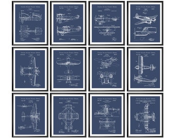 12 Plane Patent Art Aircraft Blueprint Aviation Poster Flying Apparatus Art Airship Art Aviator Gift Pilot Gift Airman Gift Boys Room Decor