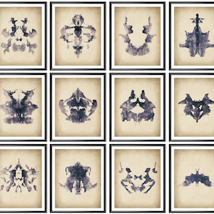 12 Symmetrical Watercolor Rorschach Blots, Cards of Rorschach Inkblot Test, Abstract Art, Psychologist Office Decor, Psychiatry Art Poster