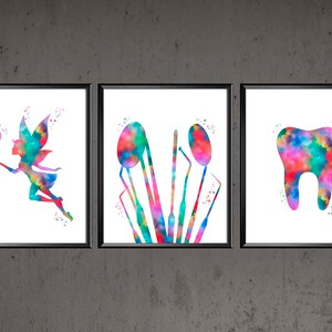 Dentist Office Decor Tooth Fairy Dental Tools Tooth Watercolor Art Hygienist Gift Orthodontist Gift Dental Clinic Decor