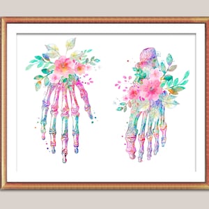 Floral Hand Bones Art Foot Bones Art Skeletal Anatomy Art Osteology Art Medical Artwork Orthopedic Surgeon Gift Podiatrist Gift Clinic Art