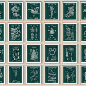 24 Impresiones de patentes de arte de Navidad Santa Patente Árbol de Navidad Patente Fuegos artificiales Patente Decoración de Navidad Patente Arte de pared Descarga digital
