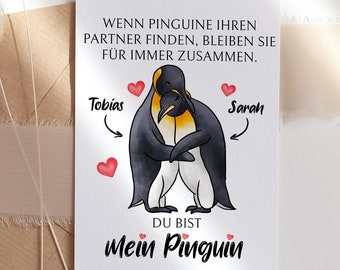 Valentine's Day Card Personalized Valentine's Day Card, When Penguins Find Their Partner, Anniversary Card Couple, Valentine's Day Card