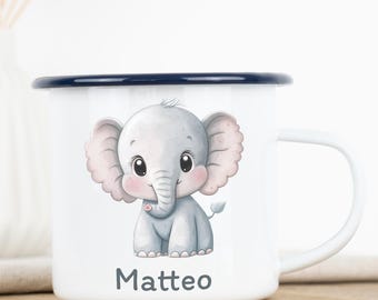 Enamel mug for children personalized with name animal motif, mug 1st birthday girl boy, children's mug gift baby birth baptism kindergarten