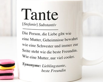 Tasse Tante Definition Personalisiert Name Patentante Geschenk Geburtstag Personalisierung individuell Spruch von Nichte Neffe Kaffeetasse