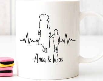 Tasse Mama Sohn Tochter Kinder Herzschlag Heartbeat Personalisiert Namen Mami Muttertag Geschenk-Idee Familie Tochter Kinder Mutter