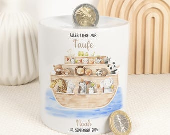 Personalized money box for baptism, boy or girl | Baptism gift with name & date | Money gift for godchild, gift for baptism, ceramic money box