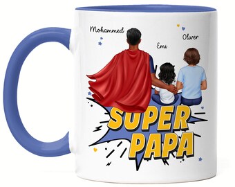 Super Papa Personalisierte Tasse Blau zum Vatertag Geschenk für Papa Vater Geburtstag Vatertagsgeschenk mit Sohn Tochter Baby