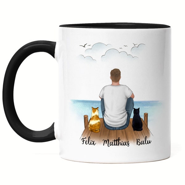 Katzenpapa Tasse Schwarz Personalisiert Katzenbesitzer Geschenk Katzenliebhaber Katzen Cat Dad Katzenfan Katzenmotiv Haustier