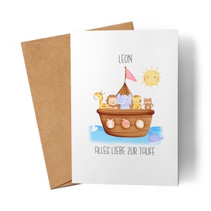 Carte Baptême Cadeau de Baptême Personnalisé Arche de Noé Garçon Fille Carte de Baptême Filleul Félicitations pour la Carte de Félicitations pour le Baptême