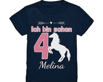 Pferde Geburtstagsshirt 3. 4. 5. 6. 7. 8. Geburtstag Mädchen T-Shirt mit Namen Personalisiert Pferd Pony Motto Kindergeburtstag Kinder