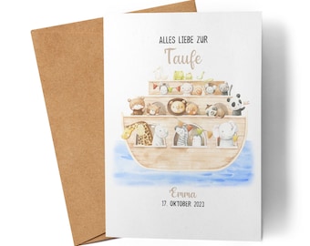 Baptism Card Personalized Noah's Ark Baptism Gift Boy Girl Baptism Card Godchild Congratulations on Baptism Congratulations Card