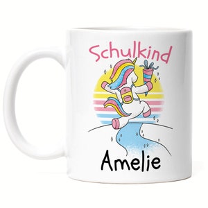 Cup Unicorn Schoolchild School Enrollment Gift Drinking Cup with Name Personalized Desired Name 1st Day of School Enamel Ceramic Girl