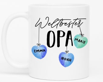 Weltbester Opa Tasse Personalisiert mit Namen von Enkel Enkelkinder Baby Opi Geschenk Geburtstag Vatertag Kaffeetasse Bester Opa Becher