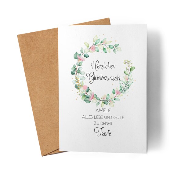 Taufkarte Mit Umschlag Aus Kraftpapier – 15x15 Cm Klappkarte Mit Tauben-Motiv | Für Mädchen & Jungen, Hergestellt In Deutschland