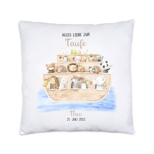 Kissen Taufe Personalisiert Arche Noah Taufgeschenk Junge Mädchen Taufkissen Patenkind Glückwünsche zur Taufe Kissen Geburt Glückwunschkarte