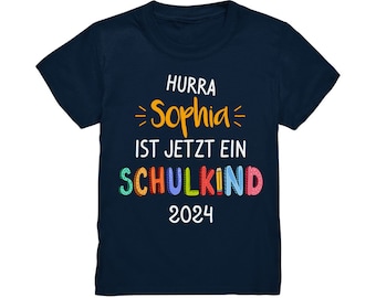 Hurra Schulkind T-Shirt Einschulung Schulanfänger Geschenk Shirt Outfit Name Personalisiert Wunschname 2024 Jungen Mädchen Geschenkidee