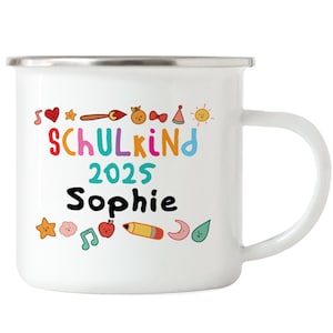 School Enrollment 2025 Mug Enamel Saying School Start Gift Drinking Mug Enamel Name Personalized Desired Name Schoolchild Girl Desired Name