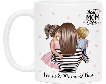 Mutter & Kind Tasse Personalisiert mit Namen Muttertag Sohn Tochter Baby Geburtstag Geschenk für die beste Mama Oma Individuelle Tasse