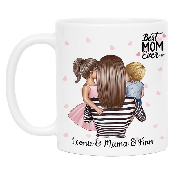 Mutter & Kind Tasse Personalisiert mit Namen Muttertag Sohn Tochter Baby Geburtstag Geschenk für die beste Mama Oma Individuelle Tasse