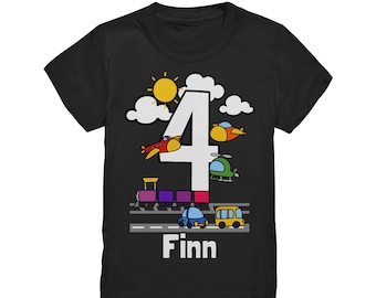 Fahrzeuge Geburtstagsshirt 3. 4. 5. 6. 7. 8. Geburtstag Jungen T-Shirt mit Namen Personalisiert Auto Zug Motto Kindergeburtstag Jungs