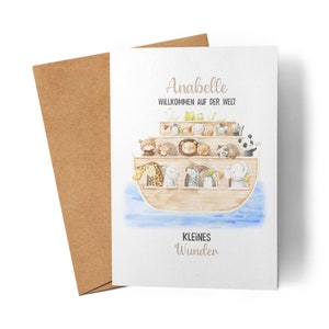 Biglietto di auguri nascita Arca di Noè, biglietto di nascita personalizzato, biglietto di nascita ragazza ragazzo, biglietto di nascita bambino personalizzato