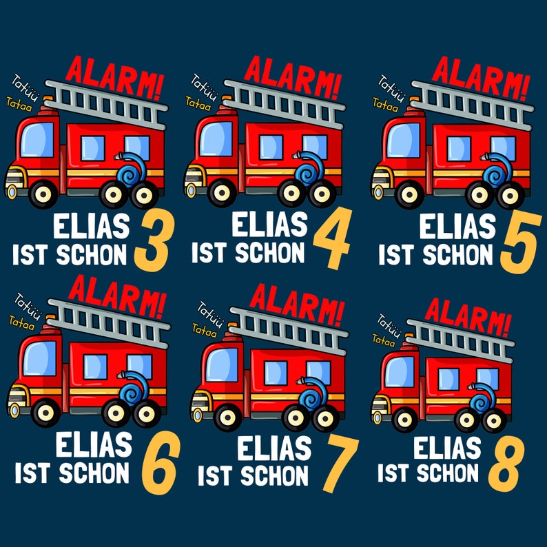 Feuerwehr Geburtstagsshirt 3. 4. 5. 6. 7. 8. Geburtstag Jungen T-Shirt mit Namen Personalisiert Auto Feuerwehrauto Motto Kindergeburtstag Bild 6