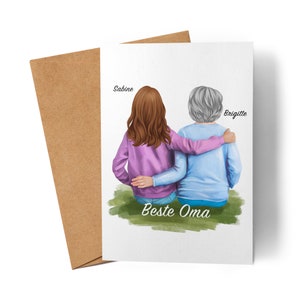 Cartão da vovó personalizado para vovó e neta, presente especial para vovó, dia das mães, cartão de felicitações de Natal, cartão dobrável para o aniversário da vovó