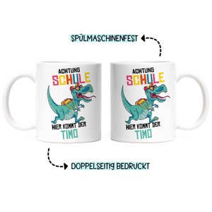GRAZDesign Einschulungs-Tasse Personalisiert – Dino-Motiv Mit Name & Datum, 330 Ml