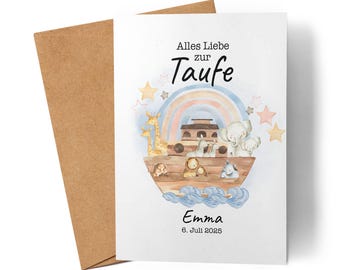 Baptism card personalized Noah's Ark, card for baptism, baptism gift, baptism card personalized with name, baptism gift godchild