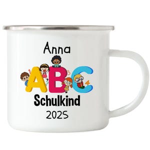 Cup Enamel School Enrollment ABC Schoolchild Children&#39;s Cup School Start Gift Drinking Cup Enamel Name Personalized Desired Name Girls Boys