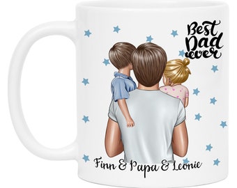 Vater & Kind Tasse Personalisiert mit Namen Vatertag Sohn Tochter Baby Geburtstag Geschenk für den besten Papa Opa Individuelle Tasse