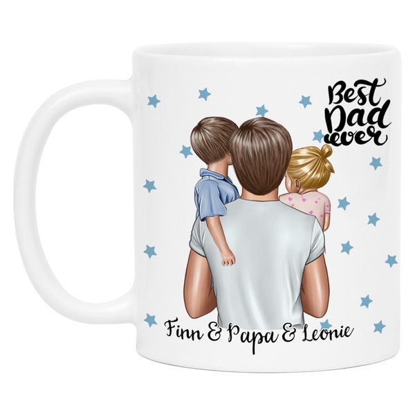 Vater & Kind Tasse Personalisiert mit Namen Vatertag Sohn Tochter Baby Geburtstag Geschenk für den besten Papa Opa Individuelle Tasse