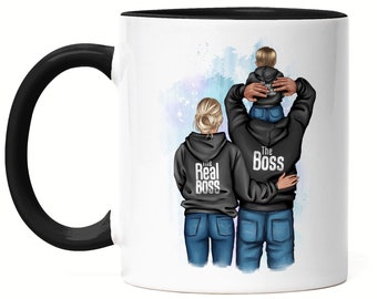 Vater Mutter Kind Tasse Schwarz Vatertagsgeschenk Personalisiert Papa Mama Baby Sohn Tochter Geschenk Muttertag Vatertag Geburtstag