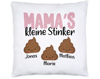 Mama's kleine Stinker Kissen inkl. Füllung Lustig personalisiert mit Namen Muttertag Kackhaufen Geschenk Mutter Mama Kinder Scheißerchen