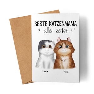 Carte de propriétaire de chat noir cadeau personnalisé chat maman amoureux des chats femme chat maman chat ami carte de vœux 2 chats