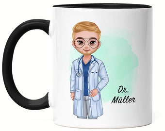 Personalisierte Arzt Tasse Schwarz | Medizin Examen Geschenk | Individuell mit Namen für angehende Ärzte Abschlussgeschenk Danke