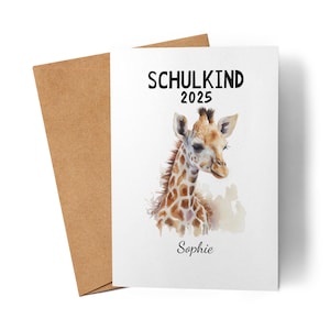 Schulkind 2025 Einschulungskarte Personalisierte Karte zum Schulanfang Junge Mädchen Einschulungsgeschenk Erster Schultag Giraffe