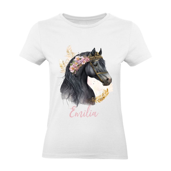 Pferde T-Shirt Personalisiert Mädchen Kinder Pony Pferdemädchen Geschenk Namensgeschenk mit Namen Pferdemotiv Reiten Reiterin